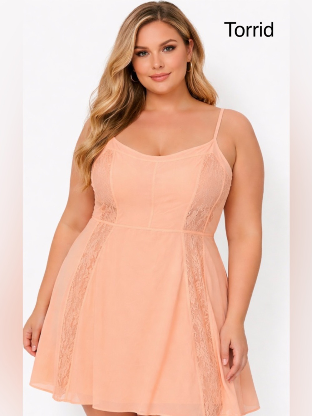 TORRID Peach Lace-Panel Slip Dress